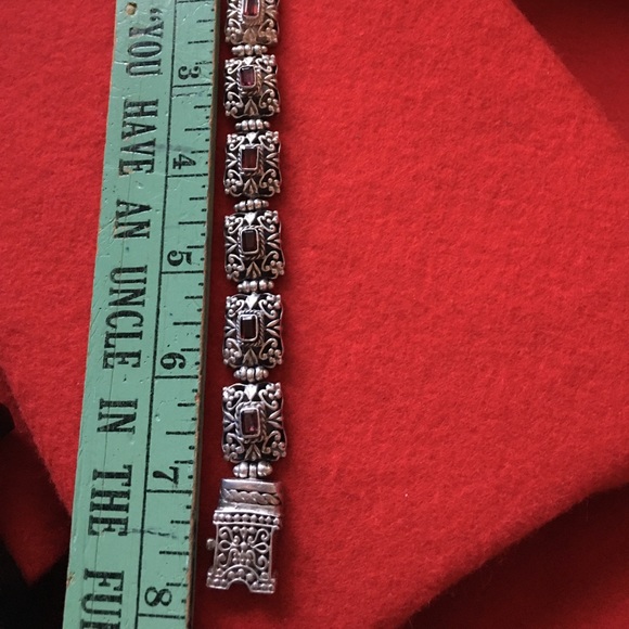 AF 925 silver & square cut garnet filigree bracelet - Picture 8 of 11